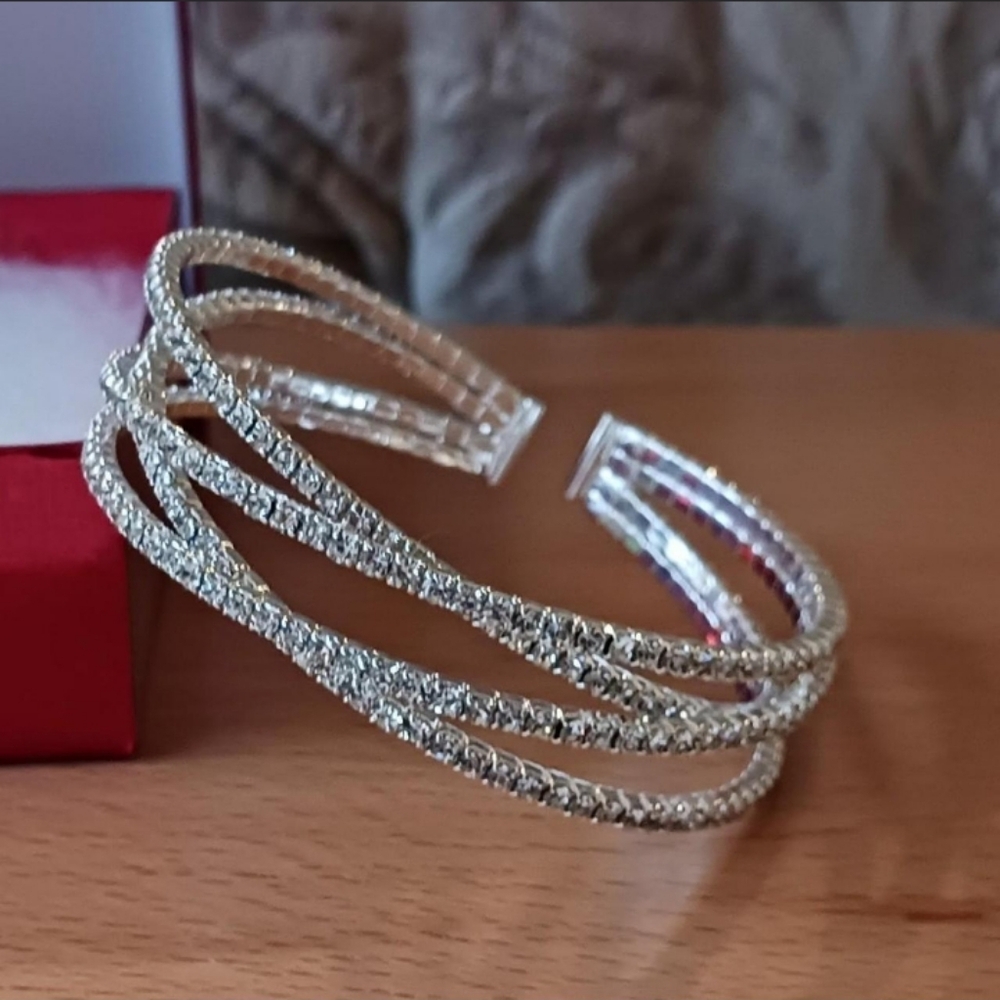 Silver Rhinestone Cuff Bracelet